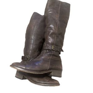 J.Crew Brown Leather & Shearling Knee High
Boots with Vibram Soles Size 8